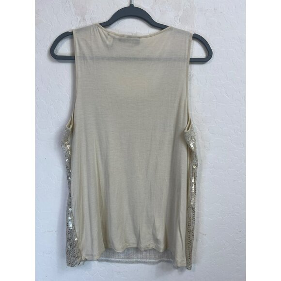 Chico's Black Label Sz 2 (US L US 12) Beige Sequin Sleeveless Tank Top - Picture 4 of 5